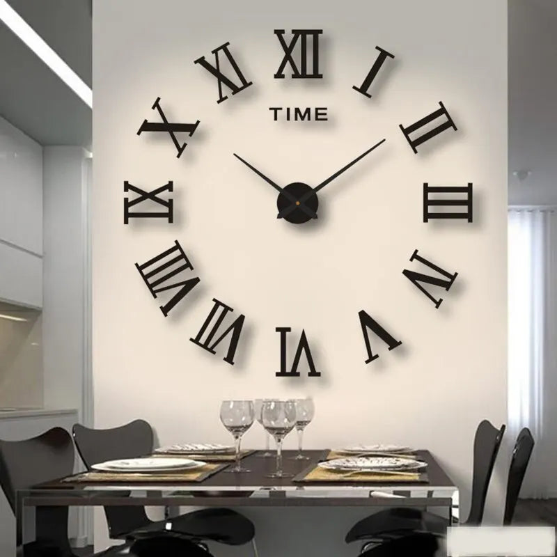 3D Acrylic Roman Numeral Mirror Wall Clock - Large Round DIY Self-Adhesive Design