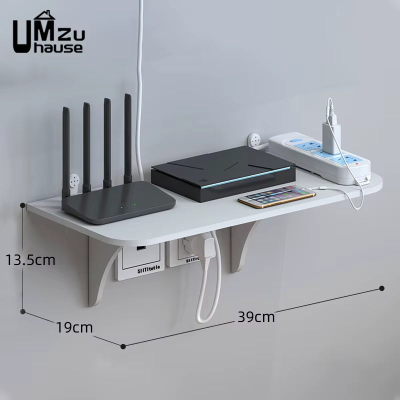 Wall Mount Floating Shelf with Hook Router Camera Power Strip Projector Set Top Box Hanging Storage Holder Home Office Organizer