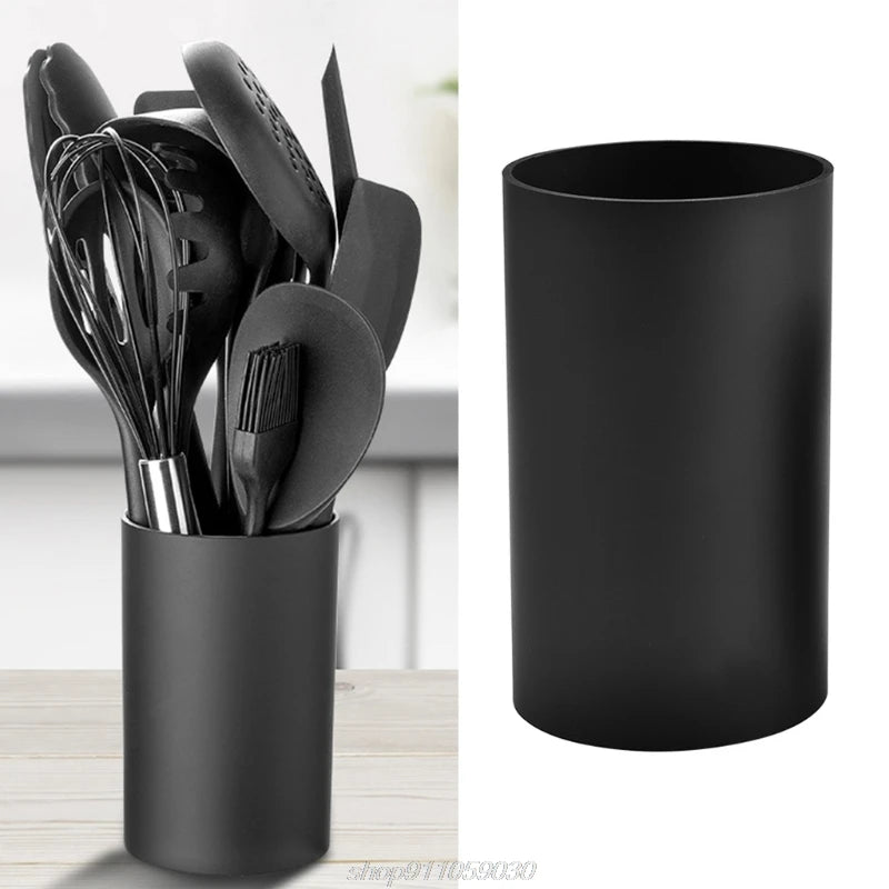 Black Plastic Kitchen Utensil Holder - Cylindrical Storage Canister for Tableware and Cutlery Drying - Model J17 21 Dropship