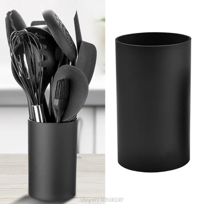 Black Plastic Kitchen Utensil Holder - Cylindrical Storage Canister for Tableware and Cutlery Drying - Model J17 21 Dropship