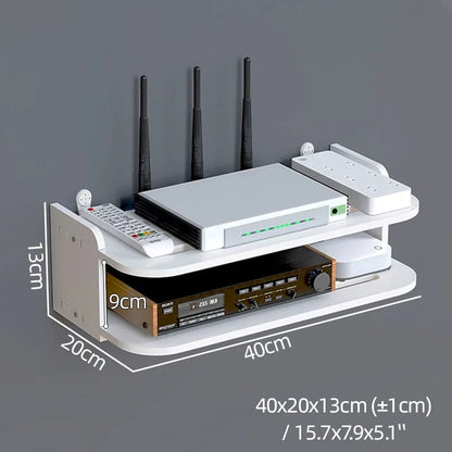 Wall Mount Floating Shelf with Hook Router Camera Power Strip Projector Set Top Box Hanging Storage Holder Home Office Organizer