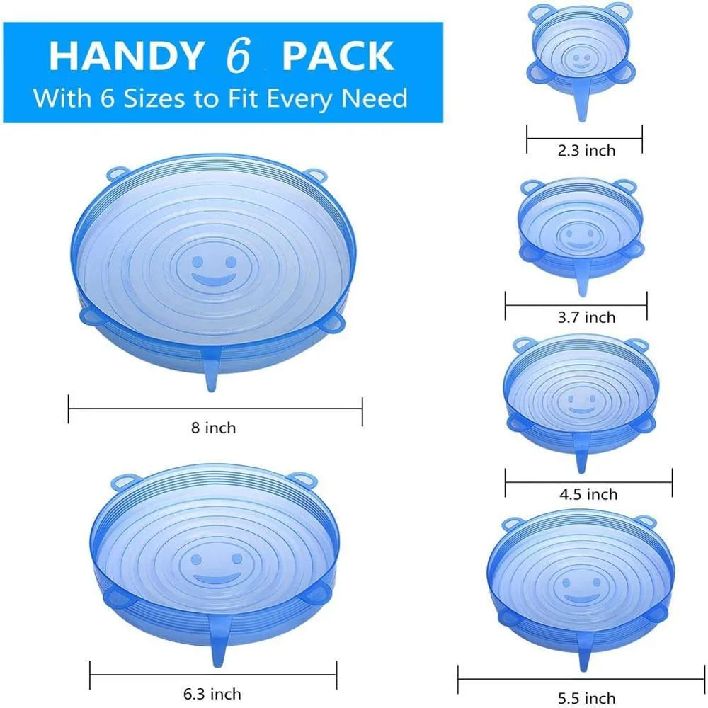 Set of 6 Universal Silicone Stretch Lids for Kitchen and Microwave Food Storage