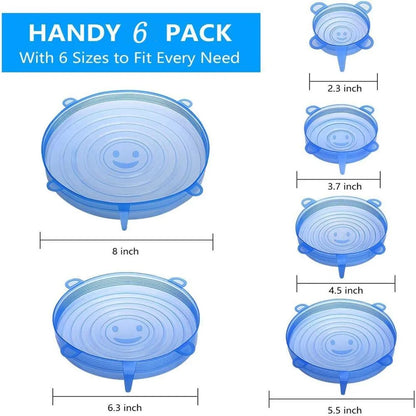 Set of 6 Universal Silicone Stretch Lids for Kitchen and Microwave Food Storage