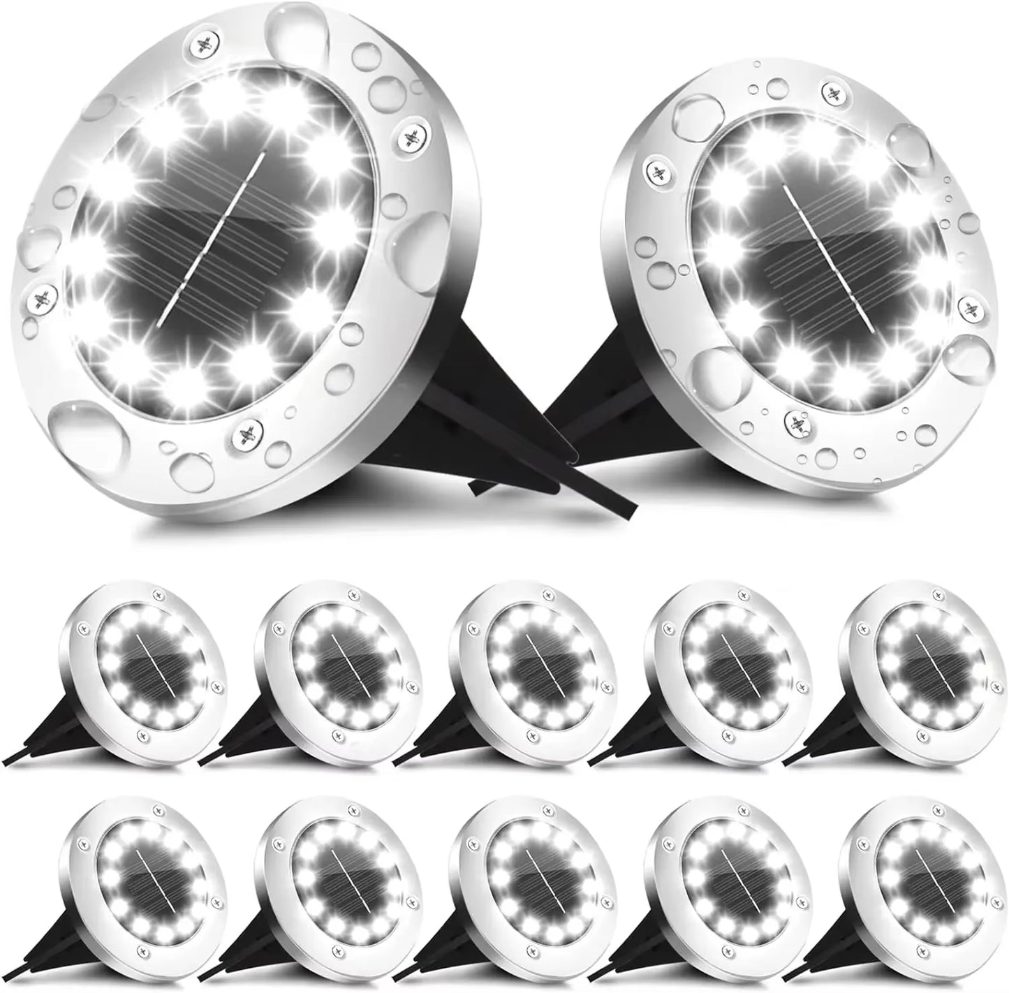 Professional Solar Ground Lights for Outdoor Decoration, 12 LED Waterproof Solar Garden Lights for Pathways, Yards, Lawns, and Patios