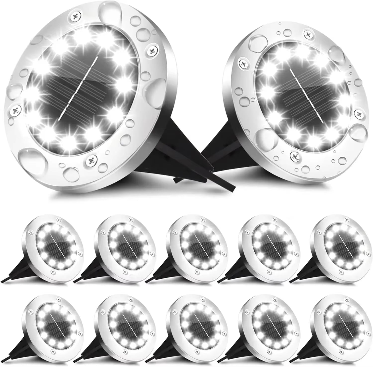 Professional Solar Ground Lights for Outdoor Decoration, 12 LED Waterproof Solar Garden Lights for Pathways, Yards, Lawns, and Patios