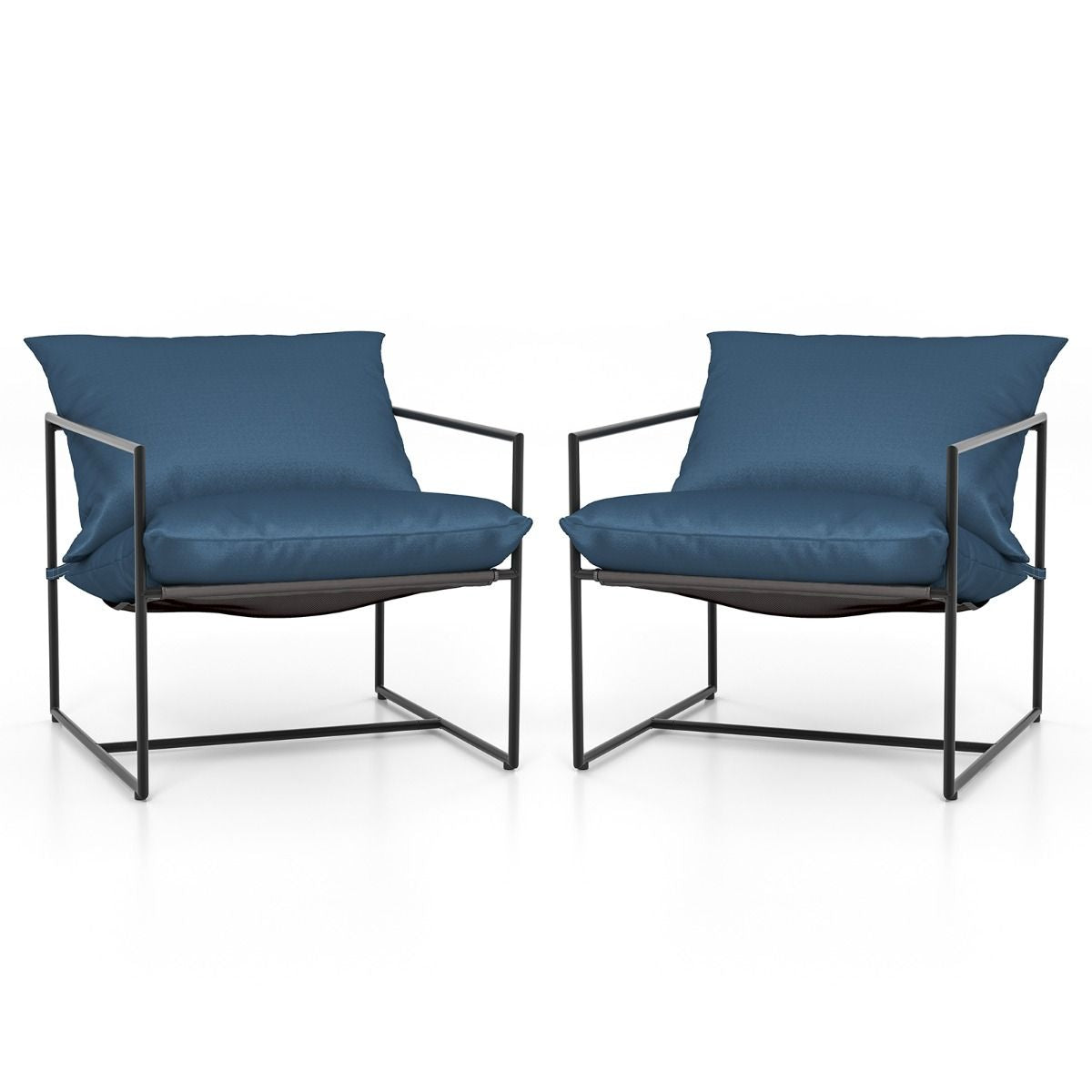 Set Di 2 Sedie a Sdraio Sling Con Cuscini per Sedile Schienale Telaio Metallico, Poltrone Da Interno Moderne Blu Scuro