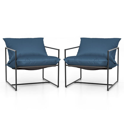 Set Di 2 Sedie a Sdraio Sling Con Cuscini per Sedile Schienale Telaio Metallico, Poltrone Da Interno Moderne Blu Scuro
