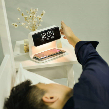 3-in-1 Bedside Lamp with Wireless Charging, LCD Screen, and Alarm Clock Functionality