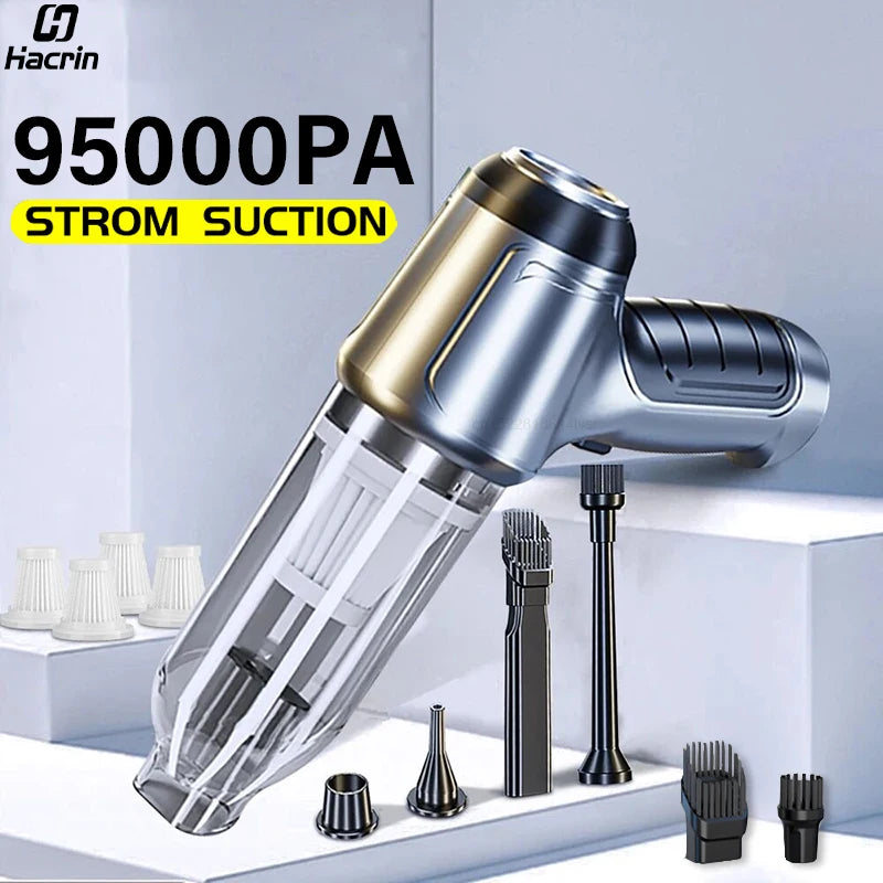 Portable Wireless Car Vacuum Cleaner with 95000PA Suction Power - Handheld and Versatile for Home and Vehicle Use