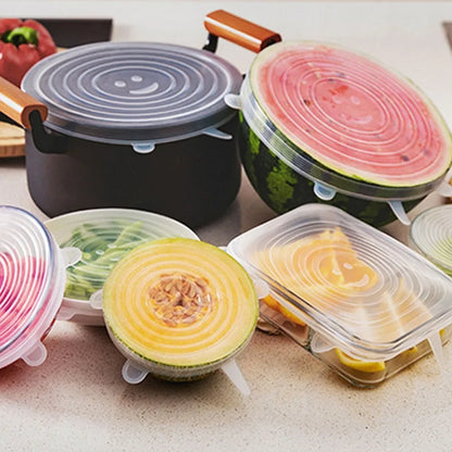 Set of 6 Universal Silicone Stretch Lids for Kitchen and Microwave Food Storage