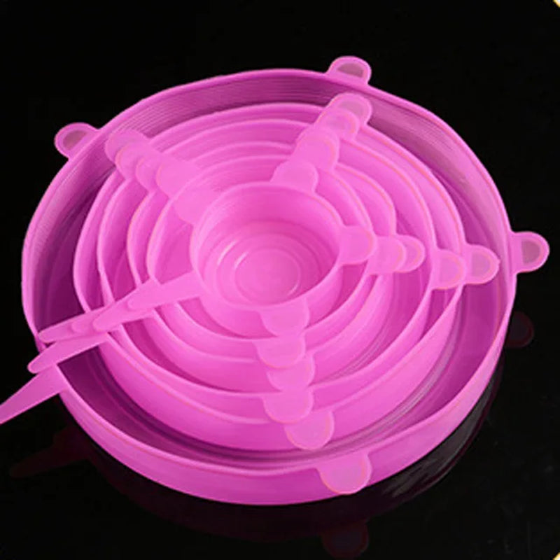 Set of 6 Universal Silicone Stretch Lids for Kitchen and Microwave Food Storage