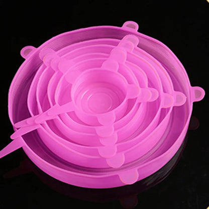 Set of 6 Universal Silicone Stretch Lids for Kitchen and Microwave Food Storage