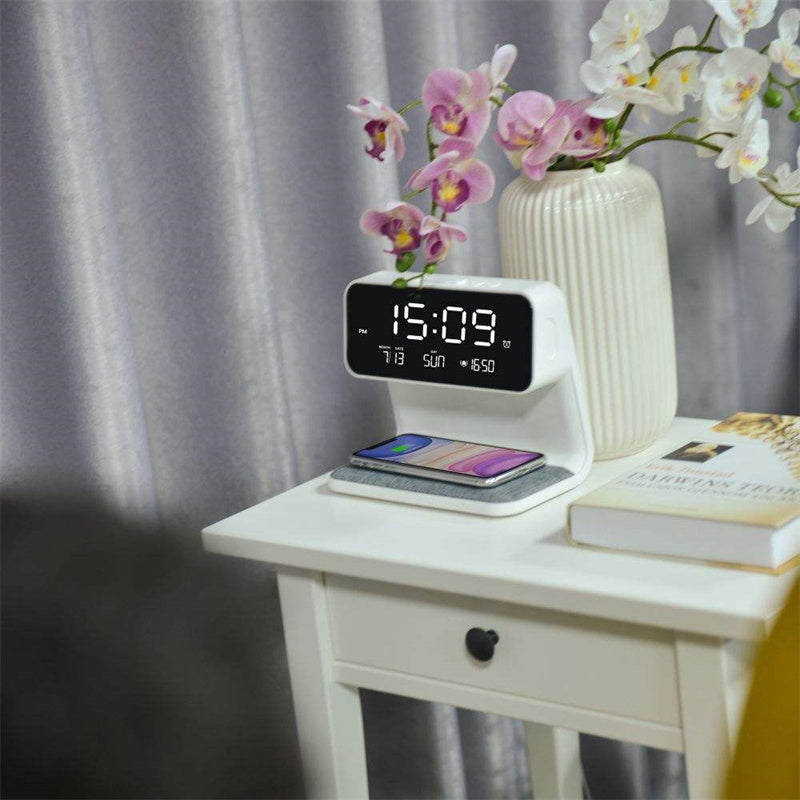 3-in-1 Bedside Lamp with Wireless Charging, LCD Screen, and Alarm Clock Functionality