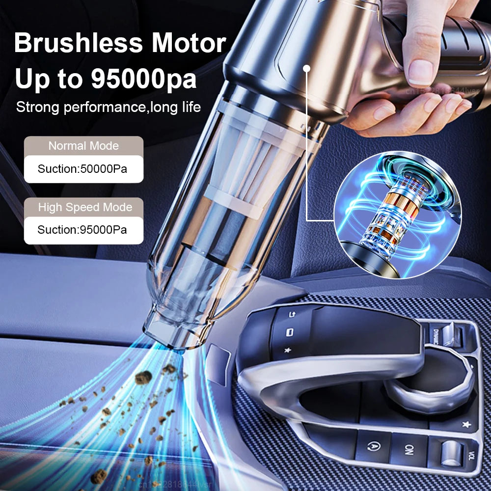 Portable Wireless Car Vacuum Cleaner with 95000PA Suction Power - Handheld and Versatile for Home and Vehicle Use