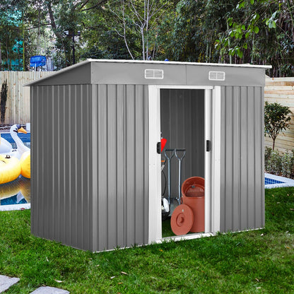Casetta Da Giardino in Metallo Con Ante Scorrevoli E Maniglie, Casetta per Attrezzi 238X128X181Cm Grigio