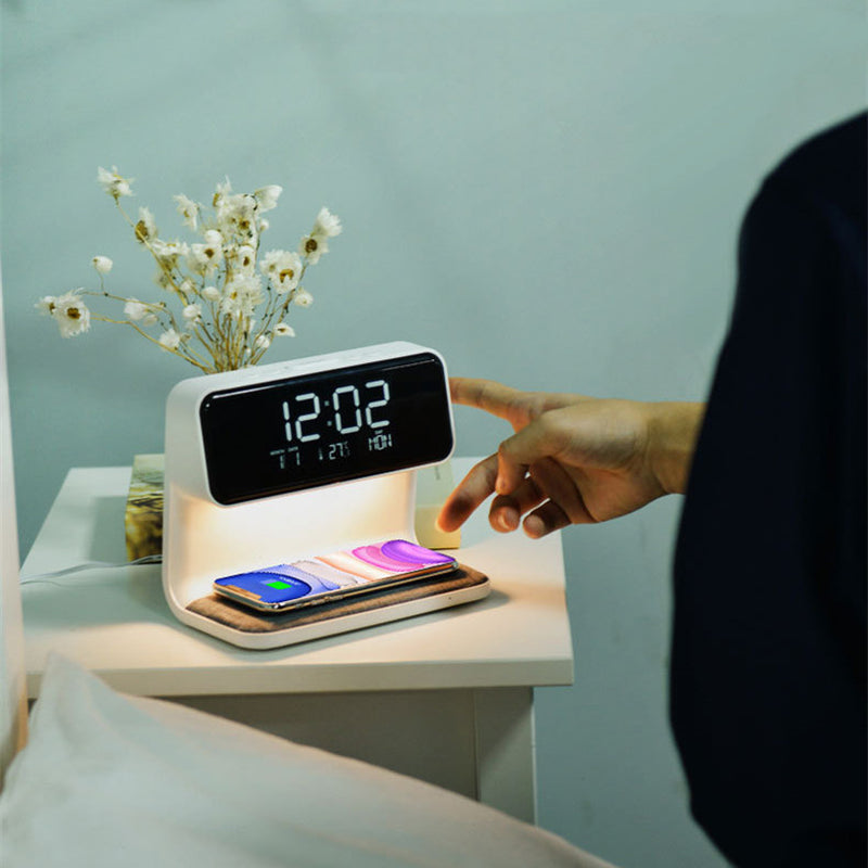 3-in-1 Bedside Lamp with Wireless Charging, LCD Screen, and Alarm Clock Functionality