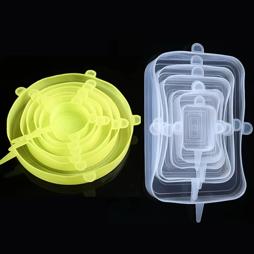 Set of 6 Universal Silicone Stretch Lids for Kitchen and Microwave Food Storage