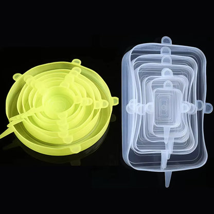 Set of 6 Universal Silicone Stretch Lids for Kitchen and Microwave Food Storage
