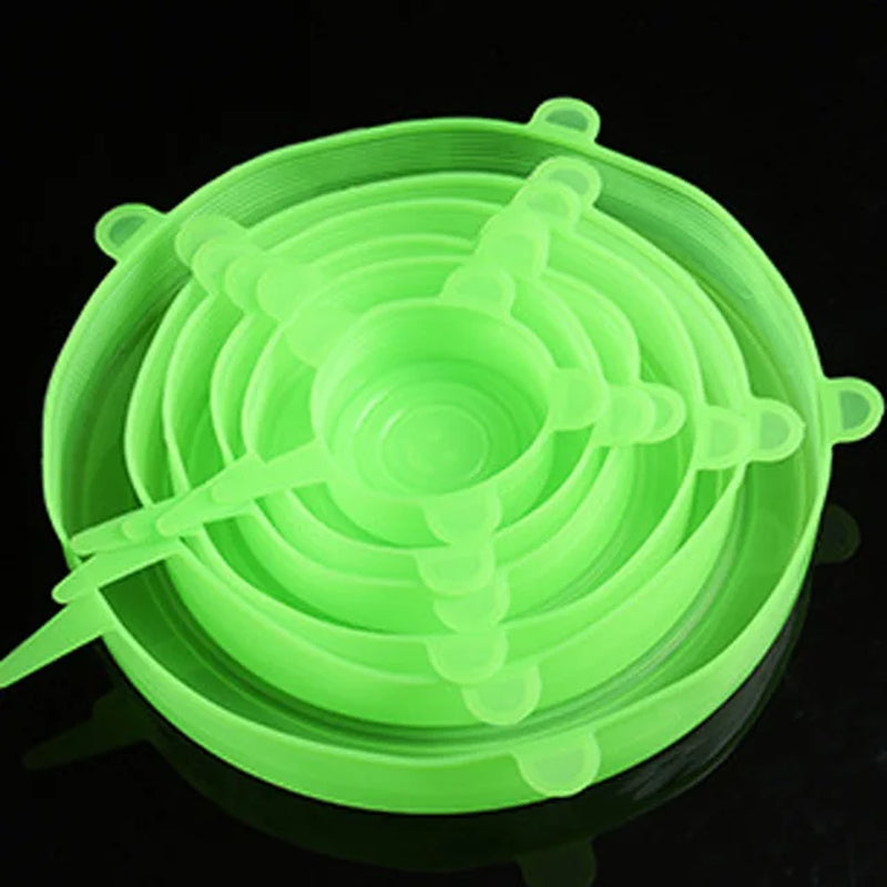 Set of 6 Universal Silicone Stretch Lids for Kitchen and Microwave Food Storage