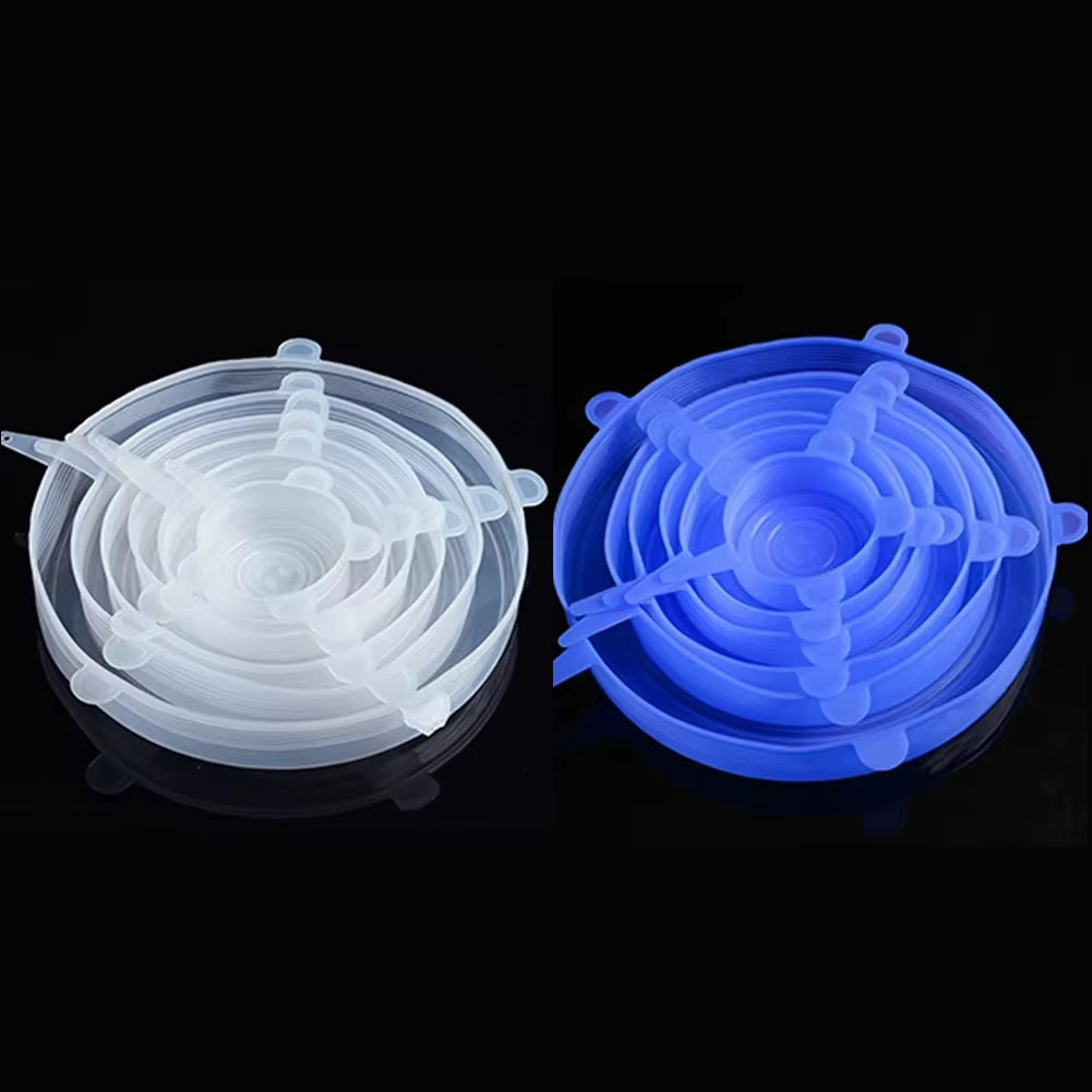 Set of 6 Universal Silicone Stretch Lids for Kitchen and Microwave Food Storage