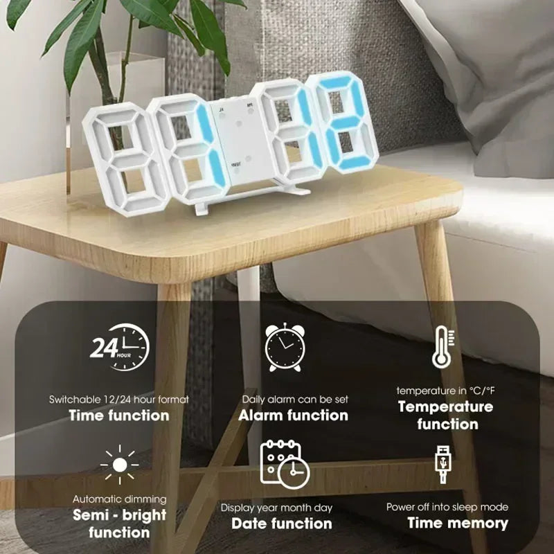 Modern LED Digital Wall Clock and Desk Alarm for Home and Bedroom Decor