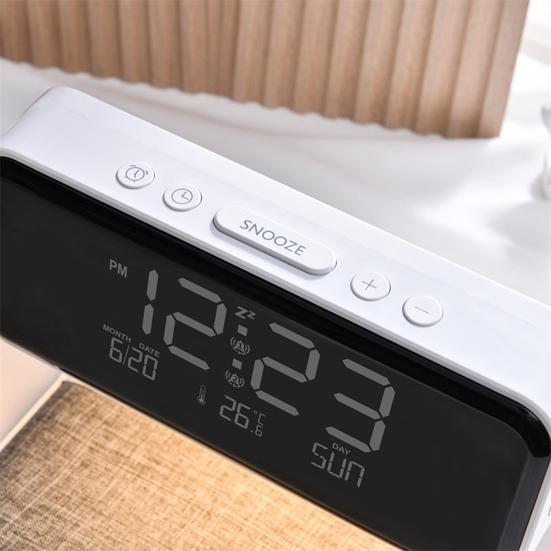 3-in-1 Bedside Lamp with Wireless Charging, LCD Screen, and Alarm Clock Functionality