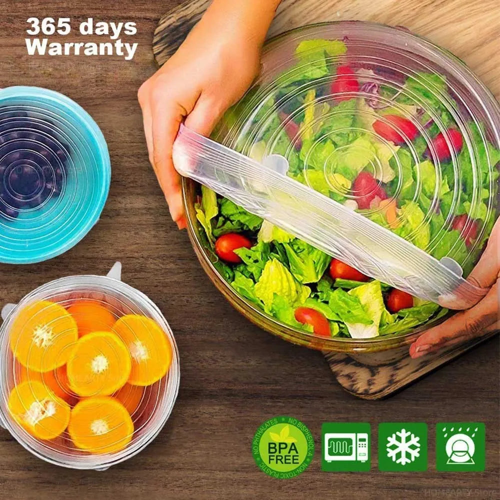 Set of 6 Universal Silicone Stretch Lids for Kitchen and Microwave Food Storage