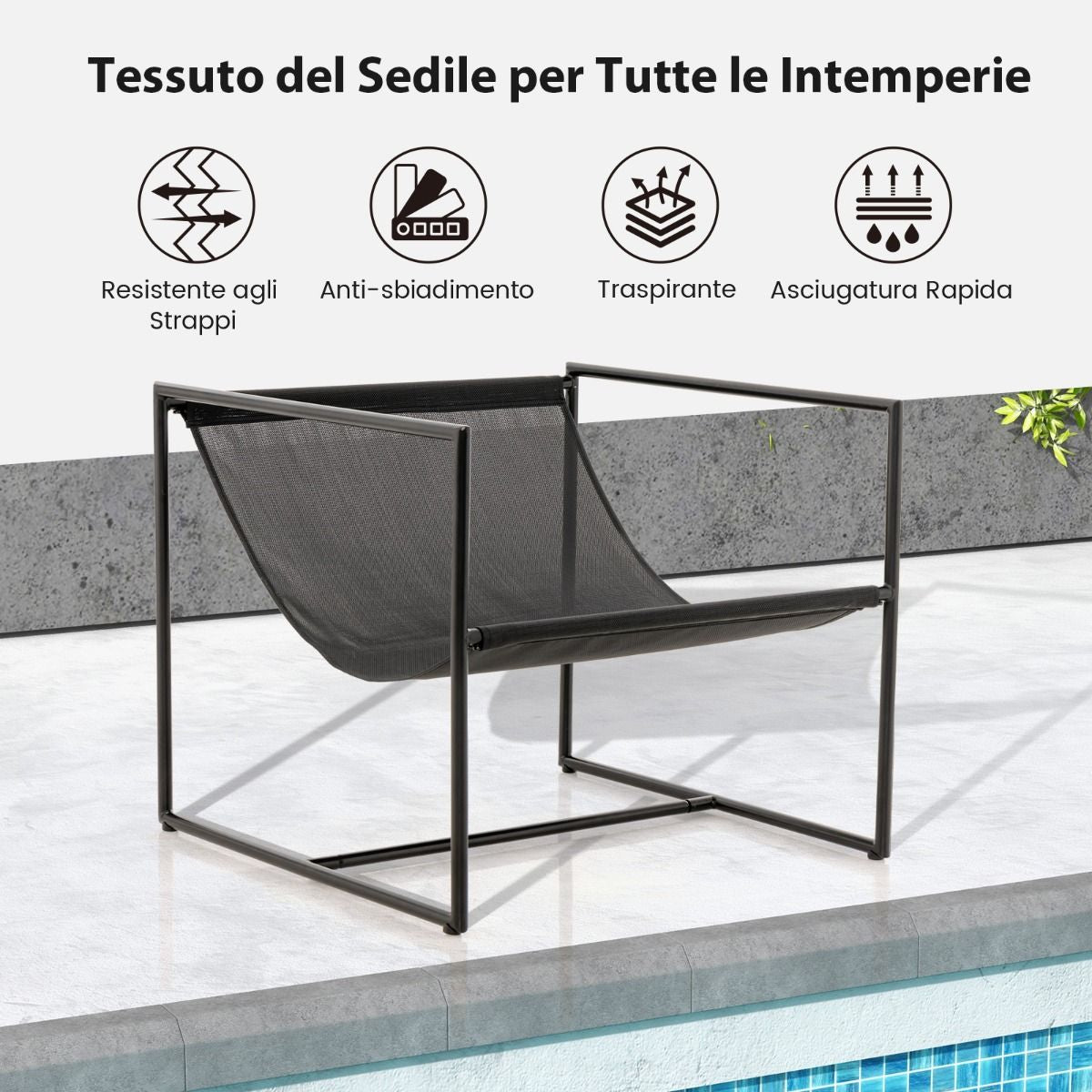 Set Di 2 Sedie a Sdraio Sling Con Cuscini per Sedile Schienale Telaio Metallico, Poltrone Da Interno Moderne Blu Scuro