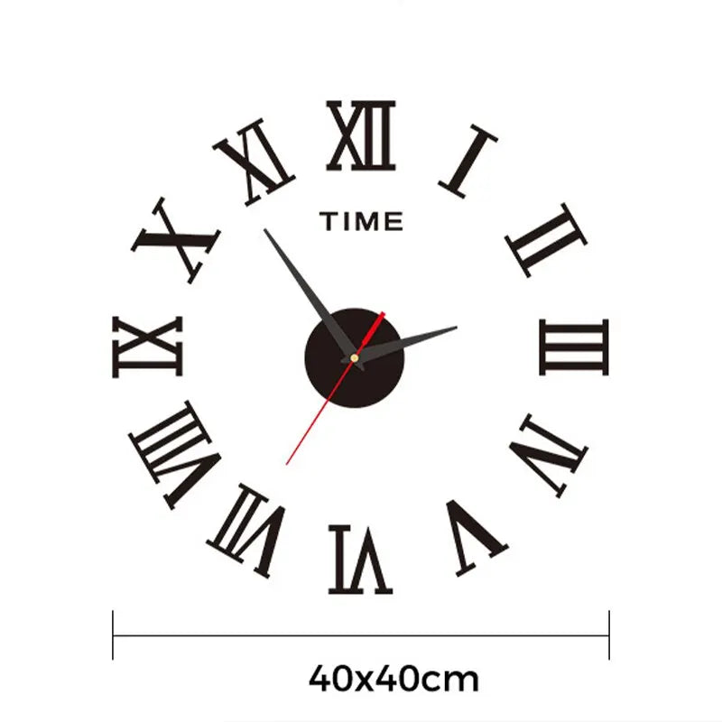 3D Acrylic Roman Numeral Mirror Wall Clock - Large Round DIY Self-Adhesive Design