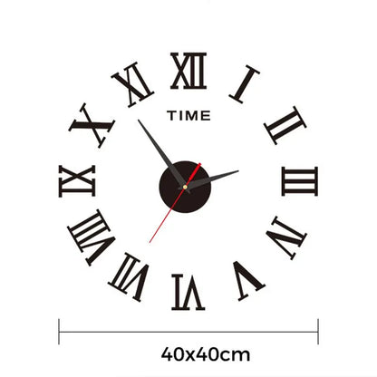3D Acrylic Roman Numeral Mirror Wall Clock - Large Round DIY Self-Adhesive Design