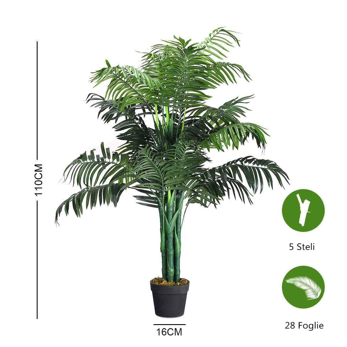 Palma Artificiale in Vaso - Albero Decorativo Interno di Altezza Circa 110 cm