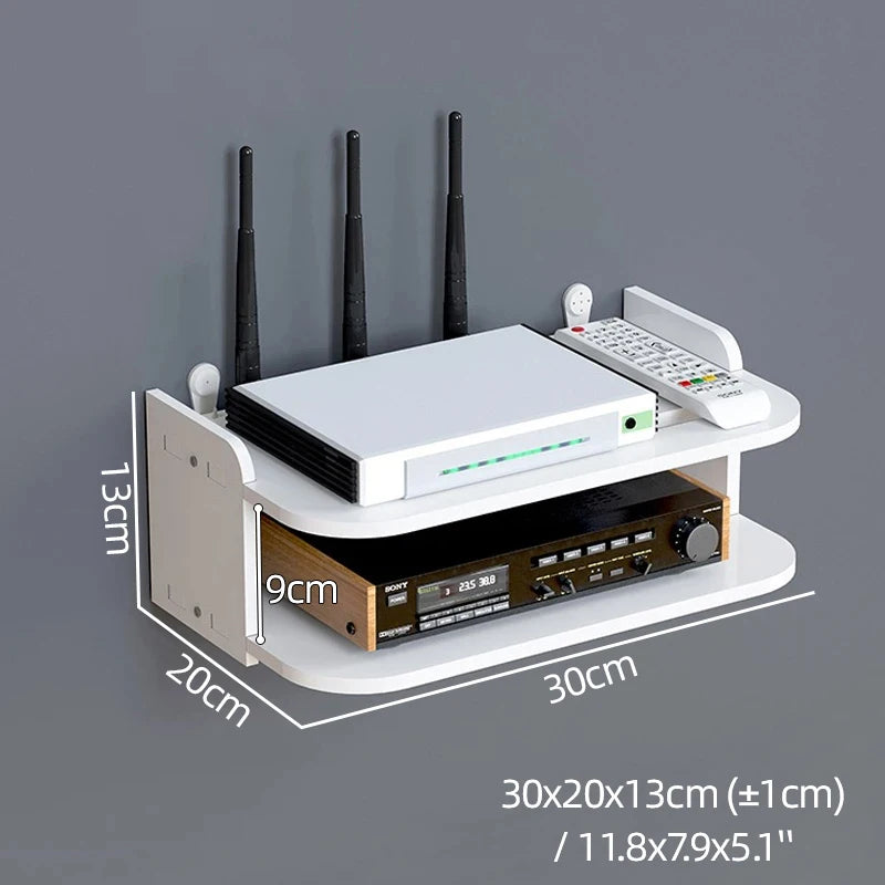 Wall Mount Floating Shelf with Hook Router Camera Power Strip Projector Set Top Box Hanging Storage Holder Home Office Organizer