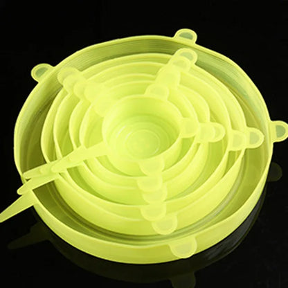 Set of 6 Universal Silicone Stretch Lids for Kitchen and Microwave Food Storage