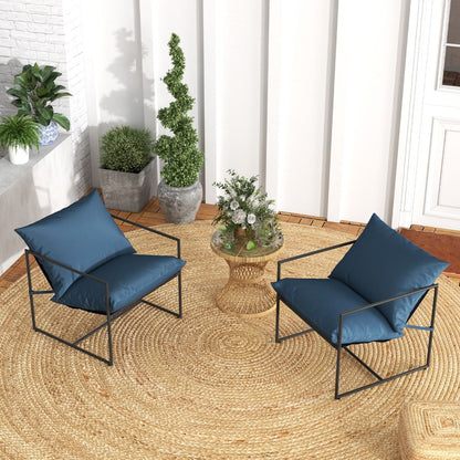 Set Di 2 Sedie a Sdraio Sling Con Cuscini per Sedile Schienale Telaio Metallico, Poltrone Da Interno Moderne Blu Scuro