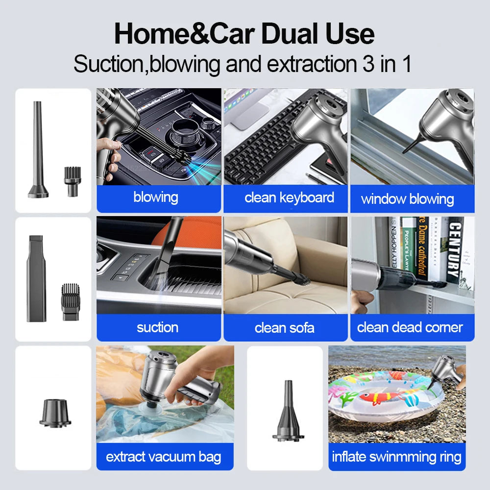 Portable Wireless Car Vacuum Cleaner with 95000PA Suction Power - Handheld and Versatile for Home and Vehicle Use