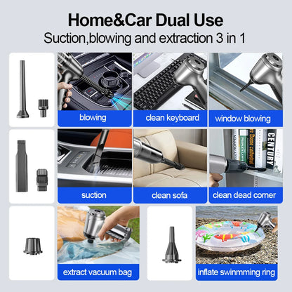 Portable Wireless Car Vacuum Cleaner with 95000PA Suction Power - Handheld and Versatile for Home and Vehicle Use