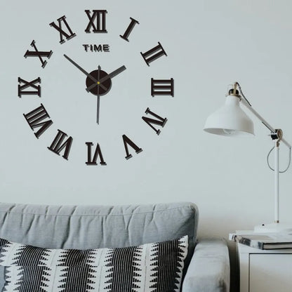 3D Acrylic Roman Numeral Mirror Wall Clock - Large Round DIY Self-Adhesive Design