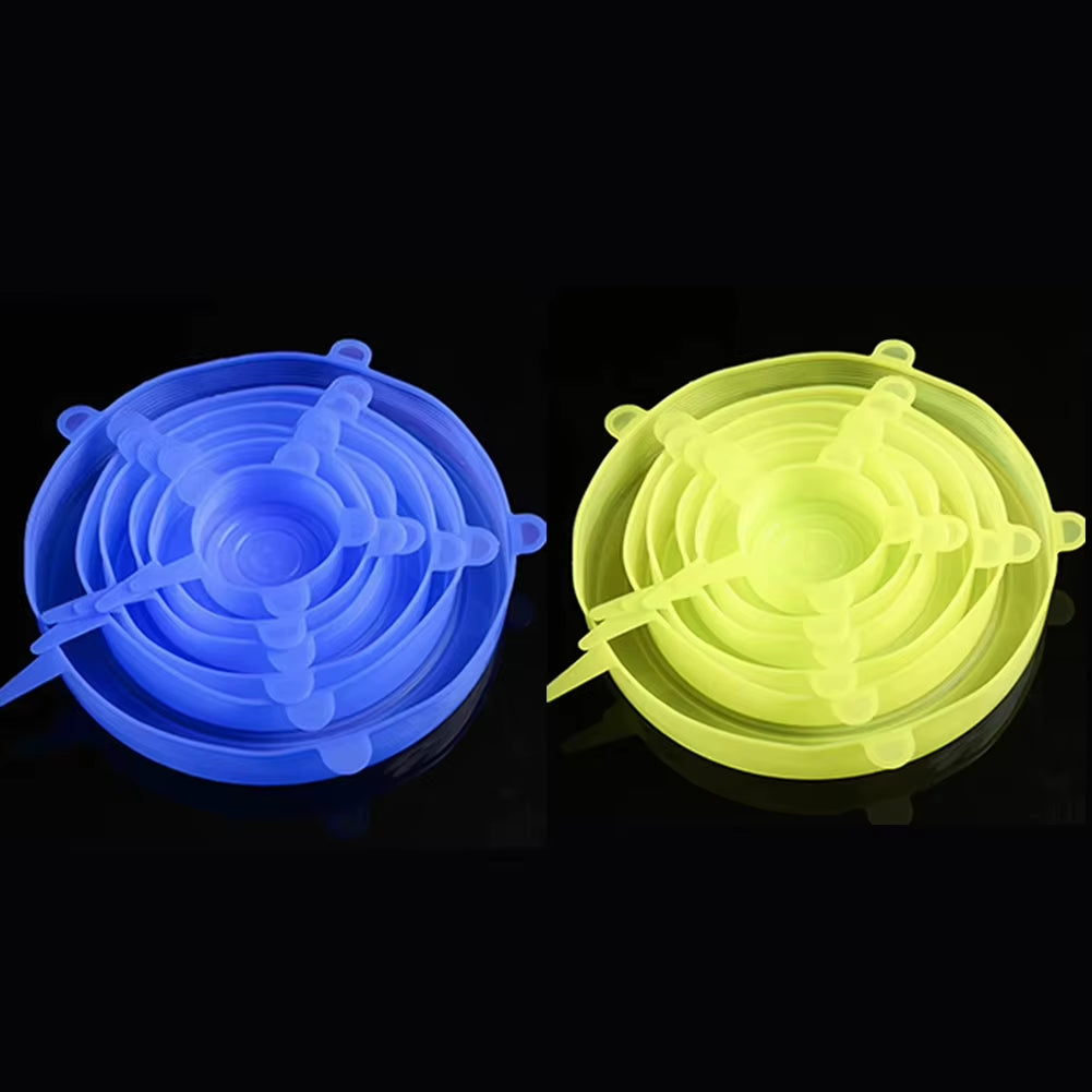 Set of 6 Universal Silicone Stretch Lids for Kitchen and Microwave Food Storage