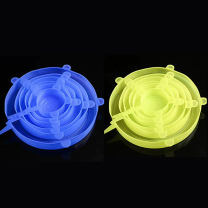 Set of 6 Universal Silicone Stretch Lids for Kitchen and Microwave Food Storage