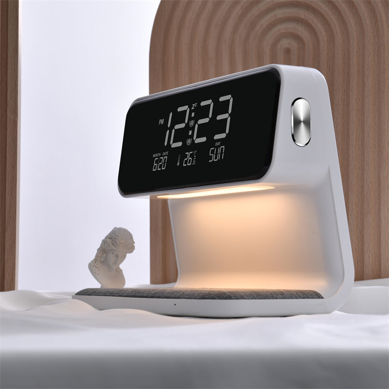 3-in-1 Bedside Lamp with Wireless Charging, LCD Screen, and Alarm Clock Functionality