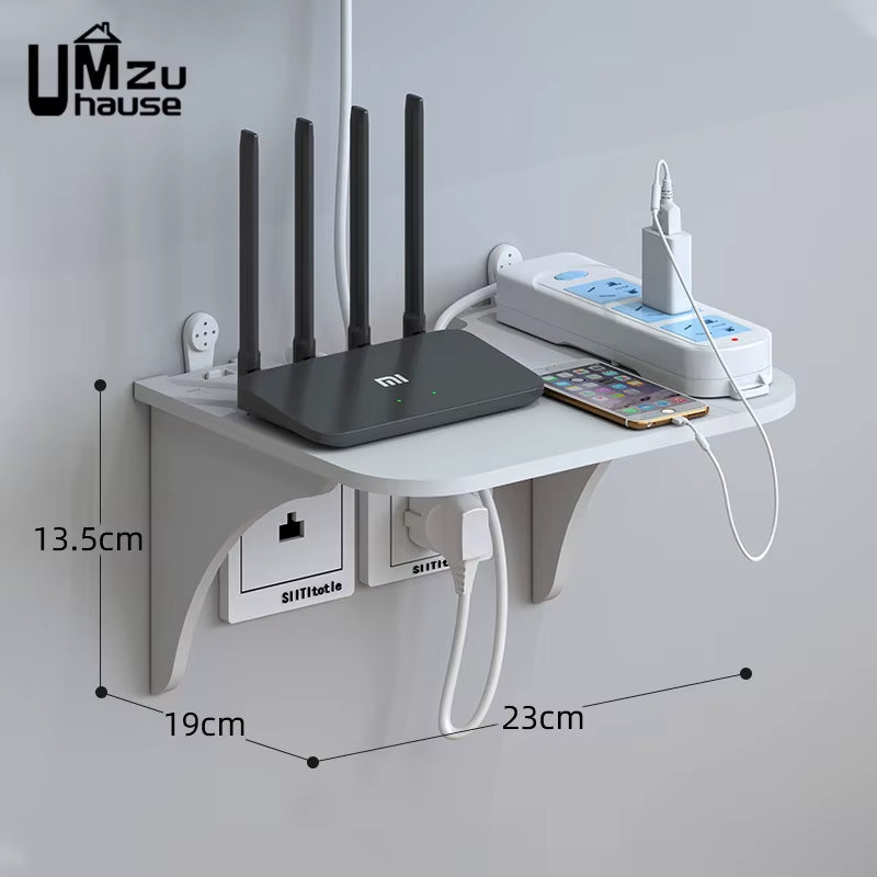 Wall Mount Floating Shelf with Hook Router Camera Power Strip Projector Set Top Box Hanging Storage Holder Home Office Organizer