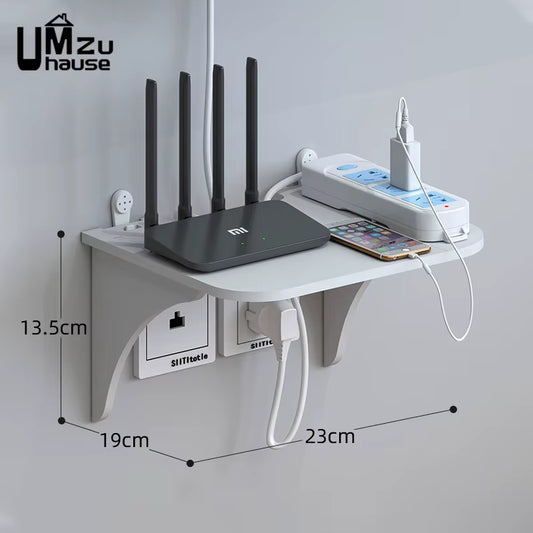 Wall Mount Floating Shelf with Hook Router Camera Power Strip Projector Set Top Box Hanging Storage Holder Home Office Organizer