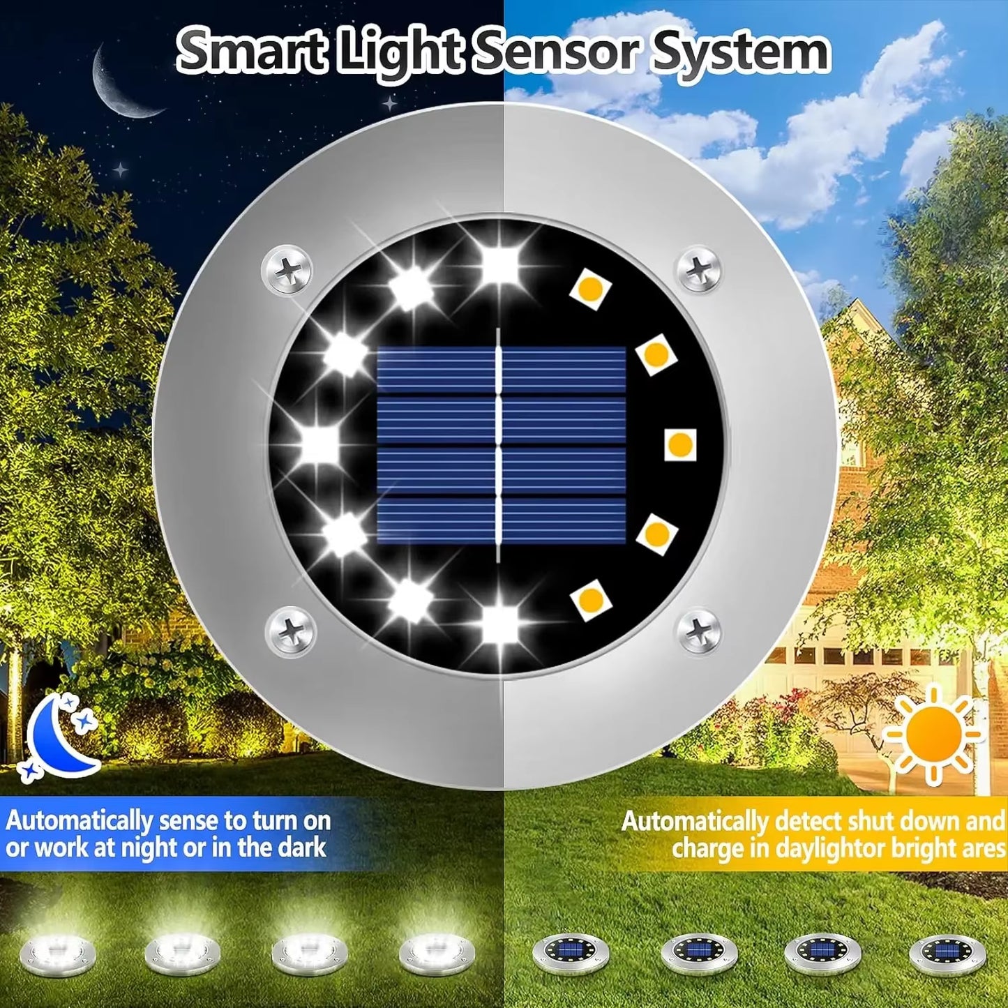 Professional Solar Ground Lights for Outdoor Decoration, 12 LED Waterproof Solar Garden Lights for Pathways, Yards, Lawns, and Patios