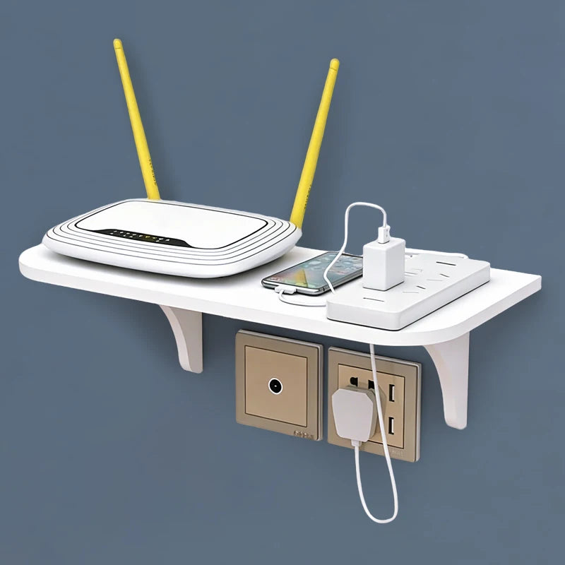 Wall Mount Floating Shelf with Hook Router Camera Power Strip Projector Set Top Box Hanging Storage Holder Home Office Organizer