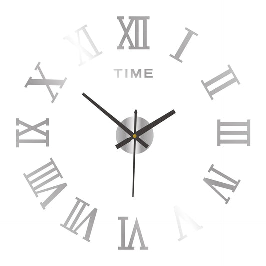 3D Acrylic Roman Numeral Mirror Wall Clock - Large Round DIY Self-Adhesive Design