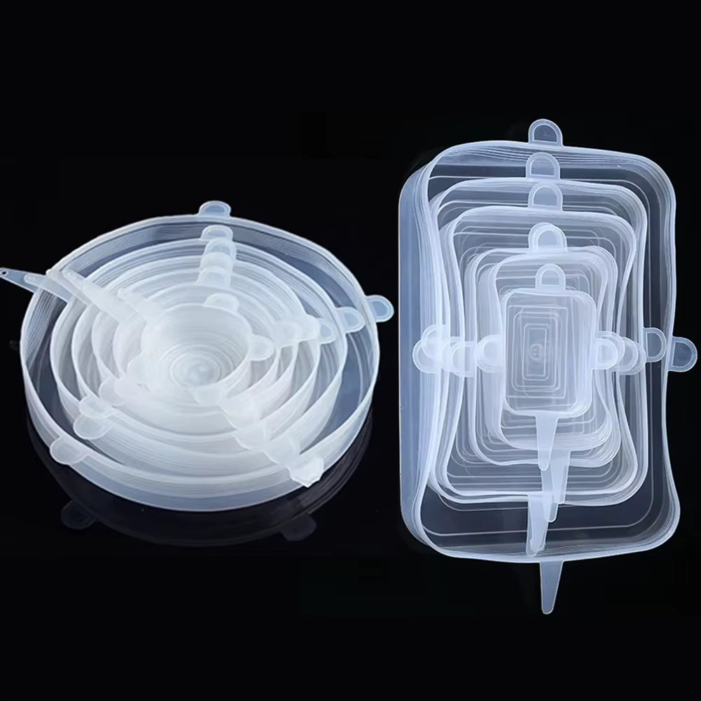 Set of 6 Universal Silicone Stretch Lids for Kitchen and Microwave Food Storage